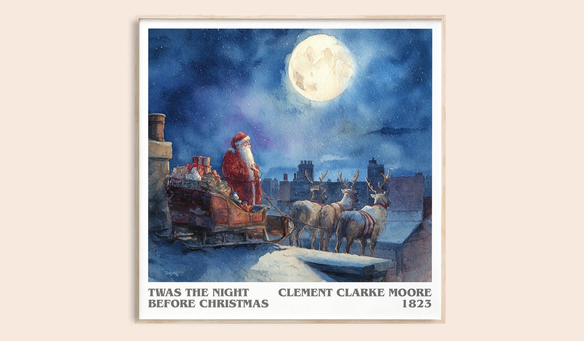 Twas The Night Before Christmas literary book poster by Clement Clarke Moore – framed literary art print