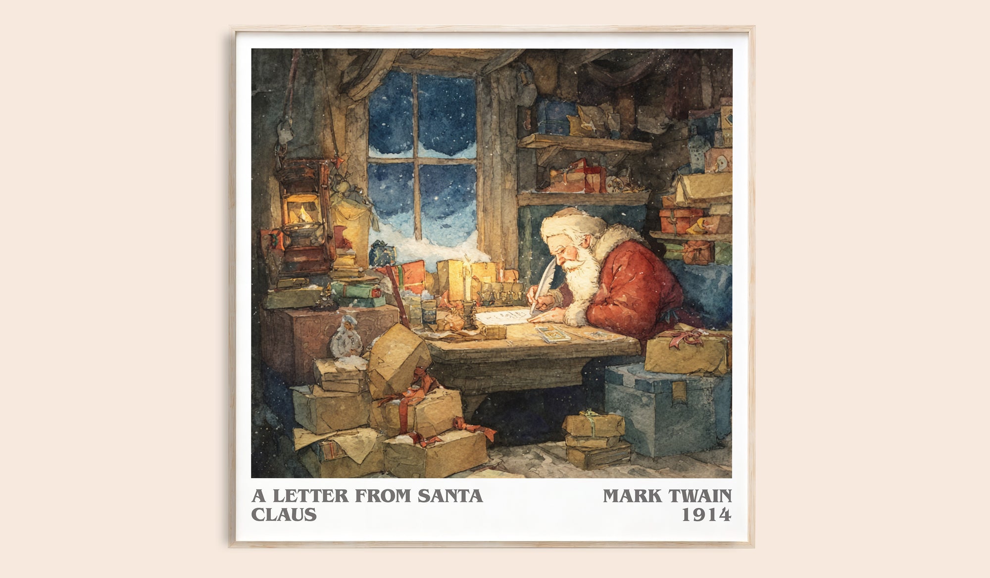 A Letter from Santa Claus literary book poster by Mark Twain – framed literary art print