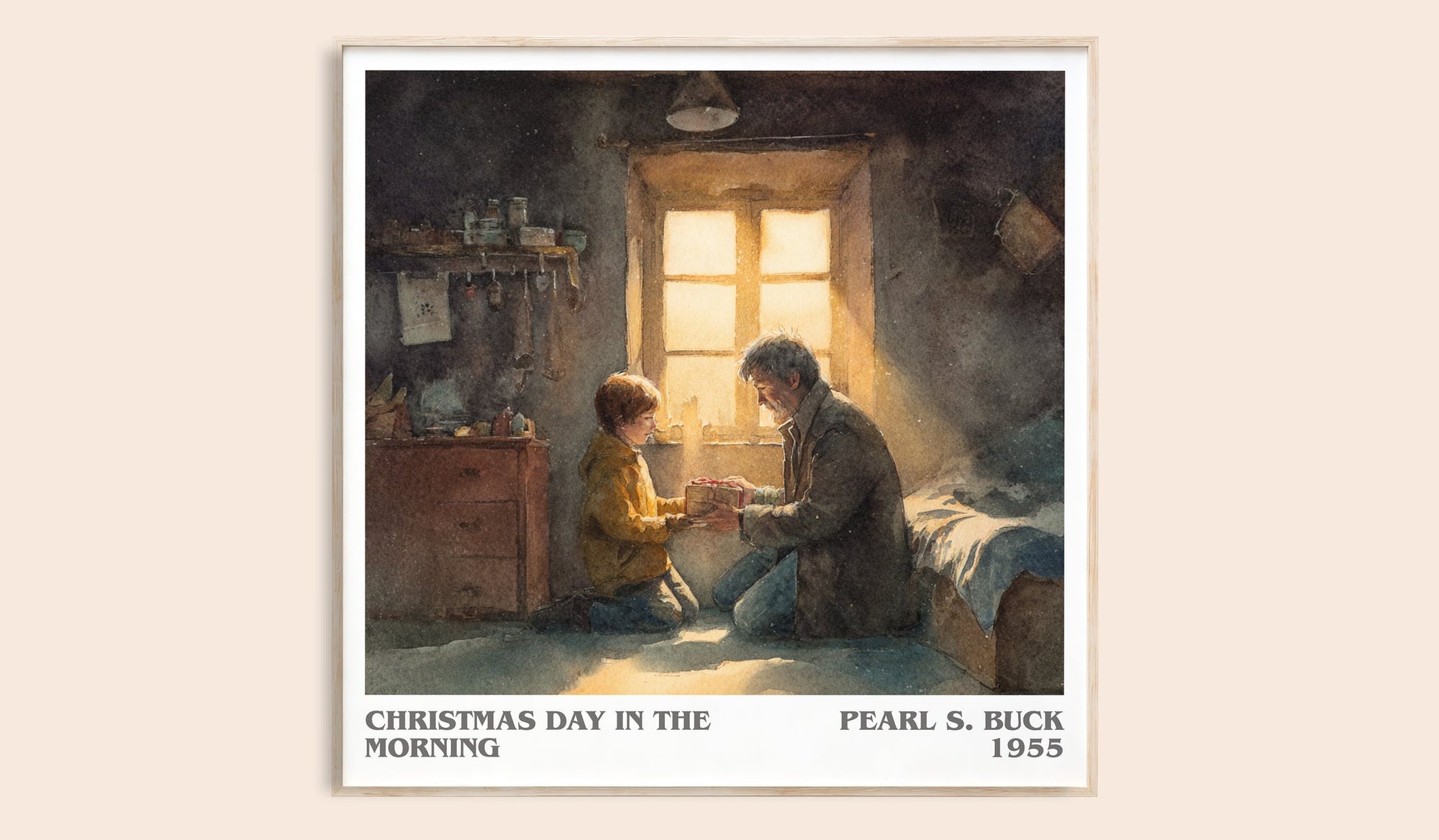 Christmas Day in the Morning literary book poster by Pearl S. Buck – framed literary art print