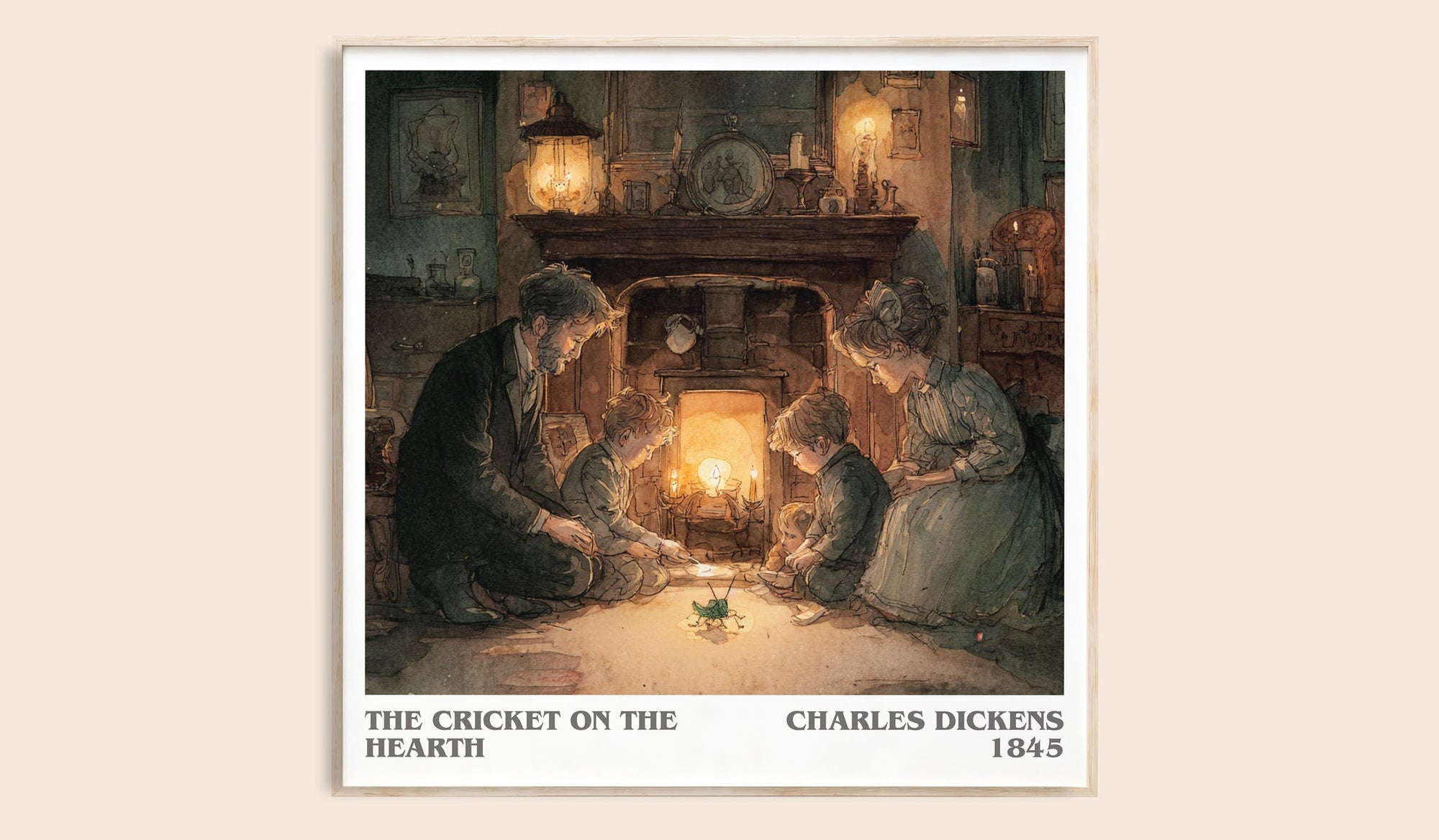 The Cricket On The Hearth literary book poster by Charles Dickens – framed literary art print