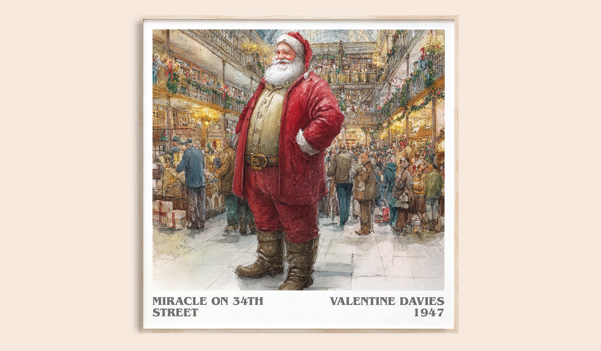 Miracle On 34th Street literary book poster by VALENTINE DAVIES – framed literary art print