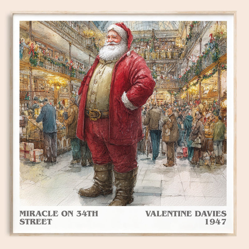 Miracle On 34th Street literary book poster by VALENTINE DAVIES – framed literary art print
