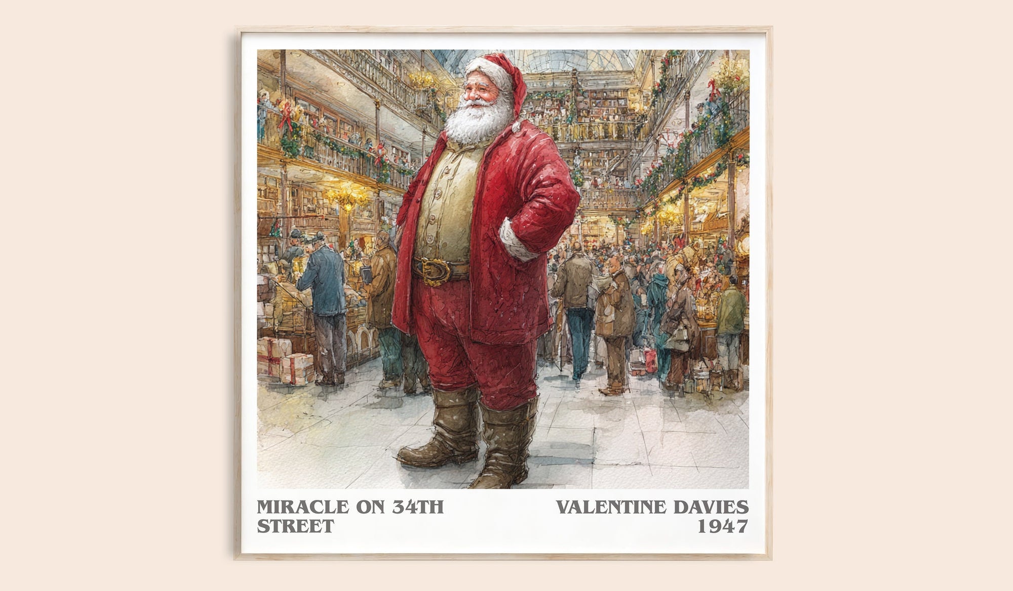 Miracle On 34th Street literary book poster by VALENTINE DAVIES – framed literary art print