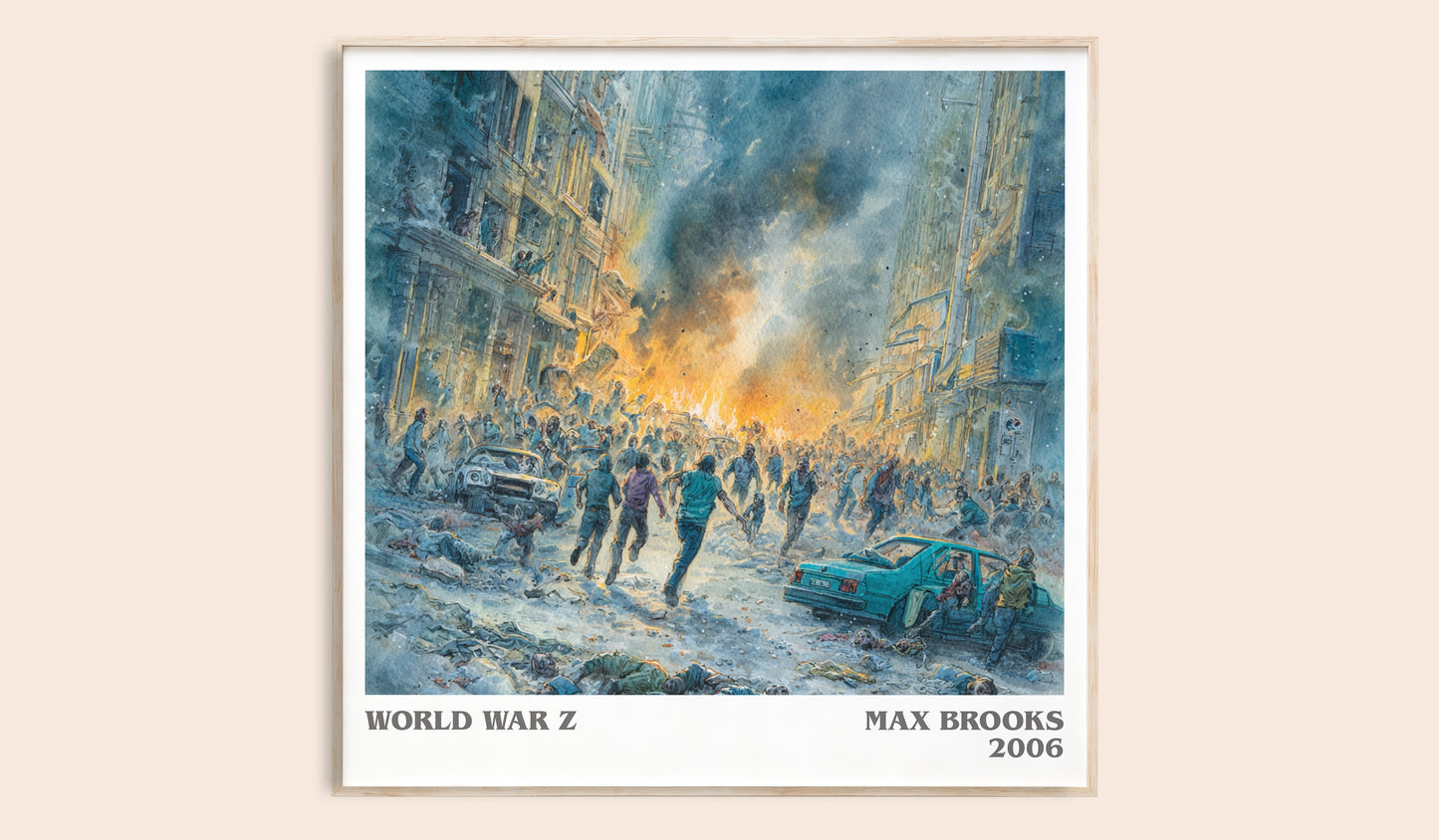 World War Z literary book poster by Max Brooks – framed literary art print