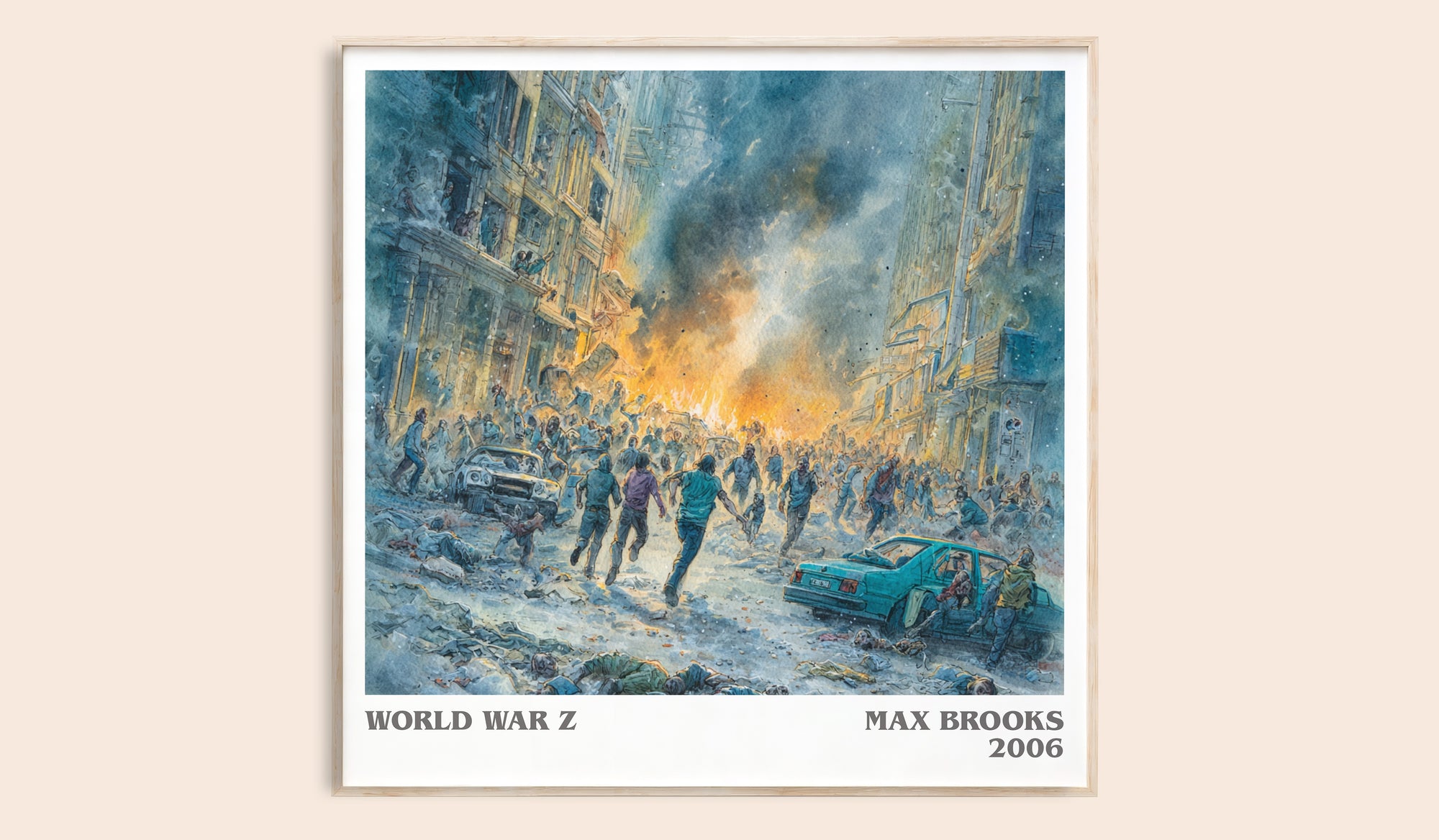 World War Z literary book poster by Max Brooks – framed literary art print