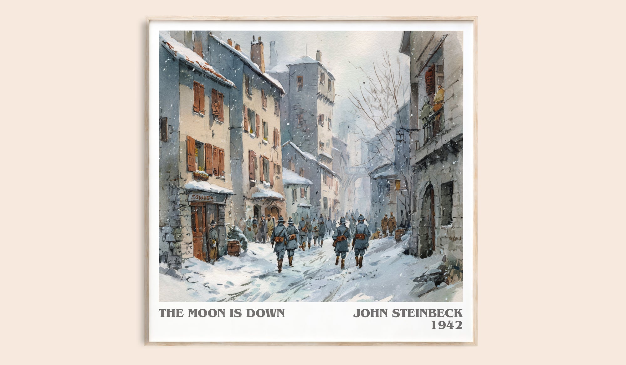 The Moon Is Down literary book poster by John Steinbeck – framed literary art print