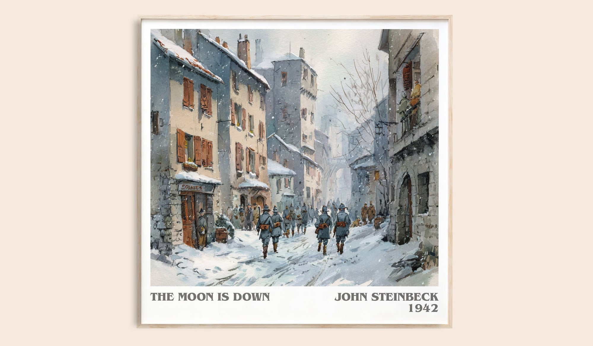 The Moon Is Down literary book poster by John Steinbeck – framed literary art print