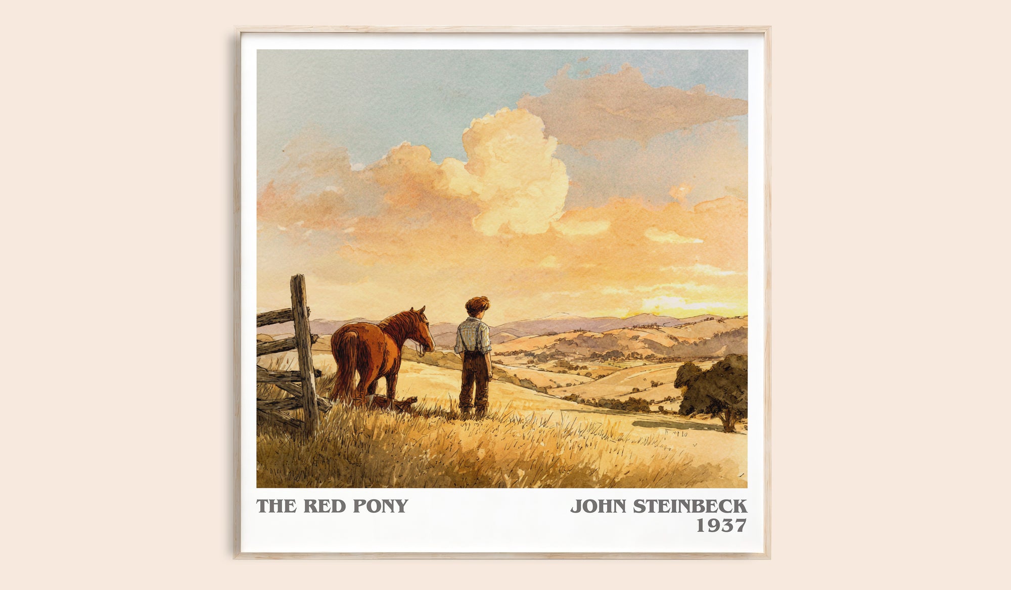 The Red Pony literary book poster by John Steinbeck – framed literary art print