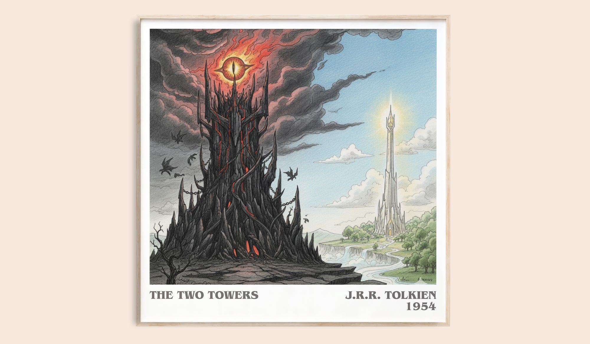 The Two Towers literary book poster by J.R.R. Tolkien – framed literary art print