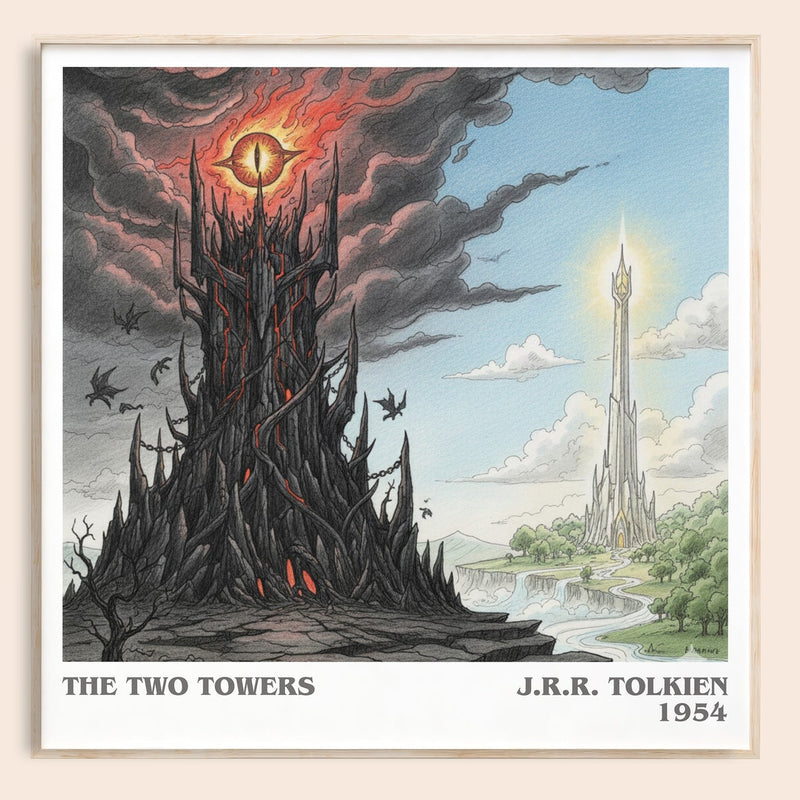 The Two Towers literary book poster by J.R.R. Tolkien – framed literary art print