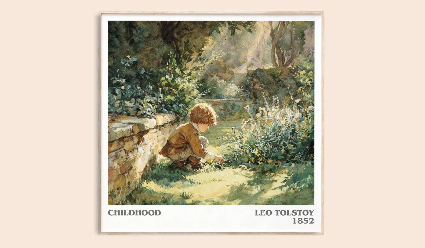 Childhood literary book poster by Leo Tolstoy – framed literary art print