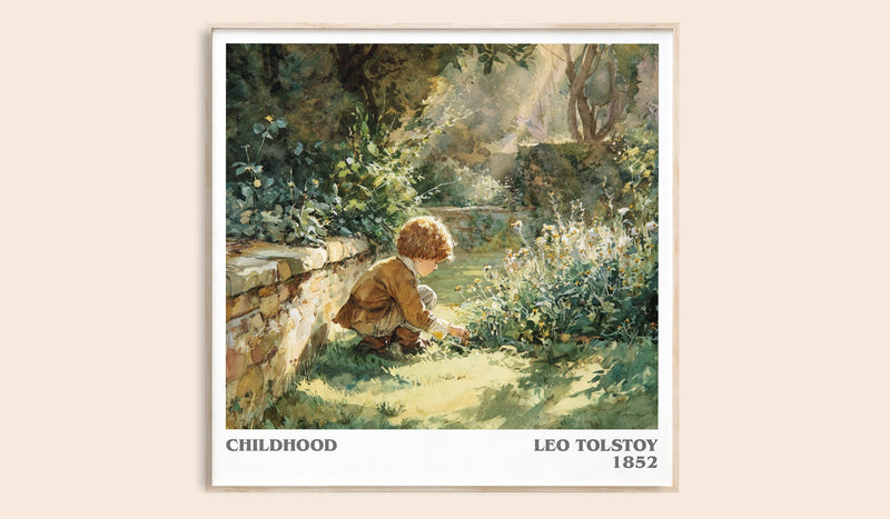 Childhood literary book poster by Leo Tolstoy – framed literary art print