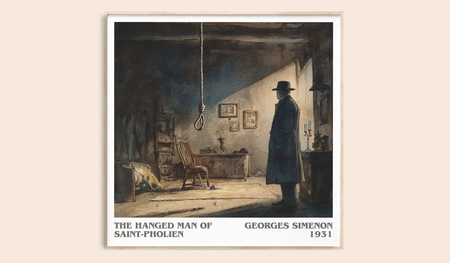 The Hanged Man Of Saint-Pholien literary book poster by Georges Simenon – framed literary art print
