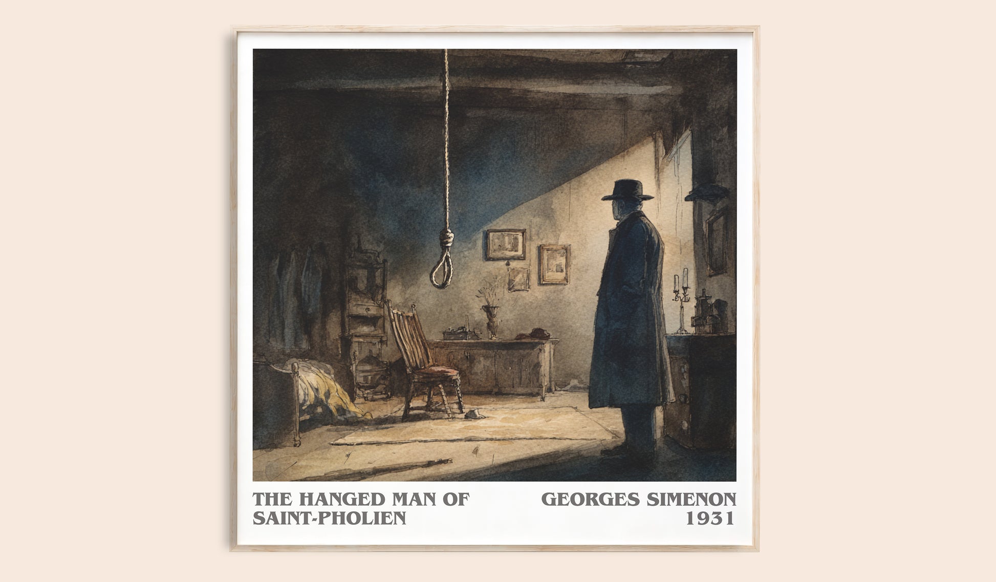 The Hanged Man Of Saint-Pholien literary book poster by Georges Simenon – framed literary art print