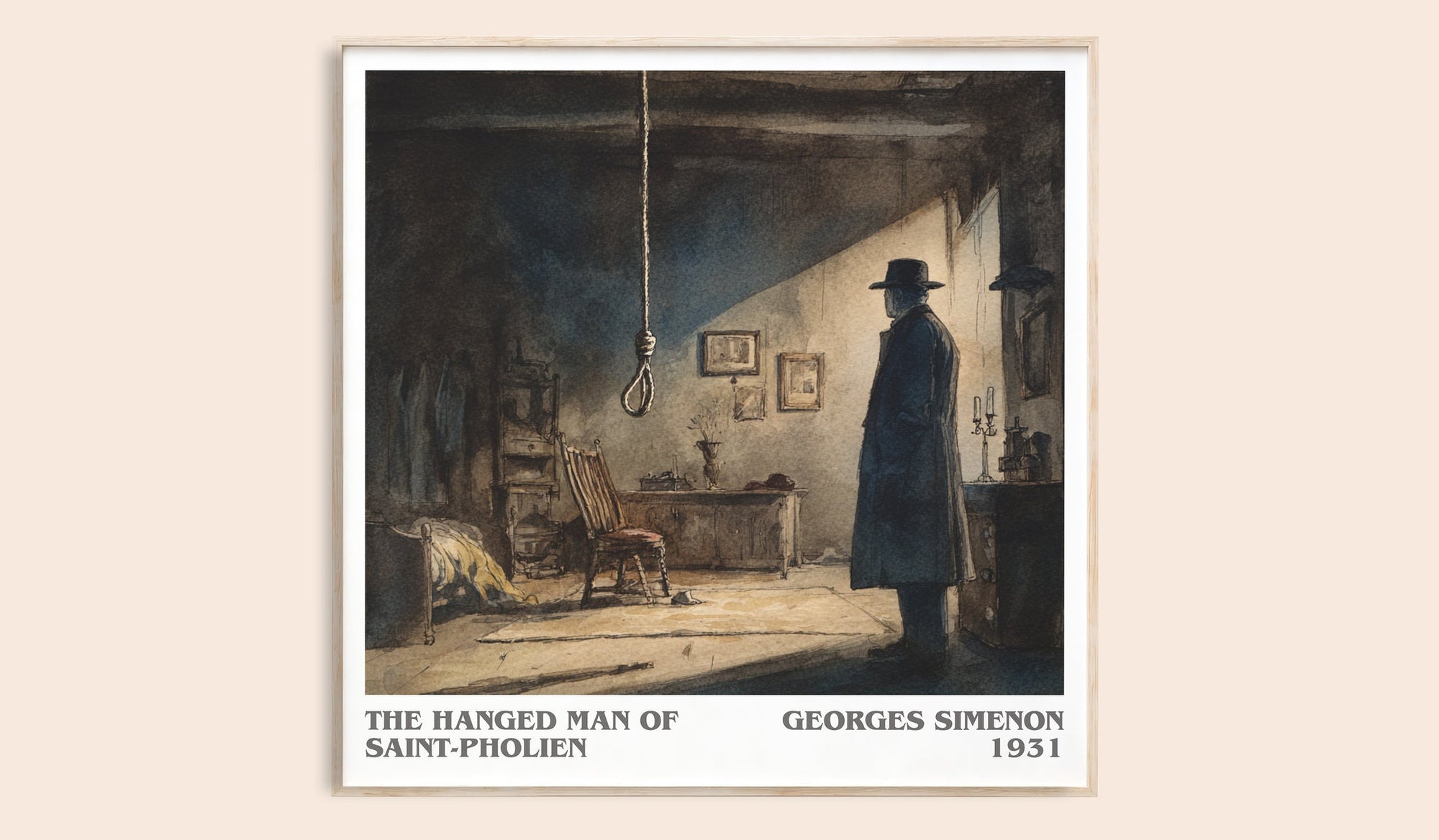 The Hanged Man Of Saint-Pholien literary book poster by Georges Simenon – framed literary art print