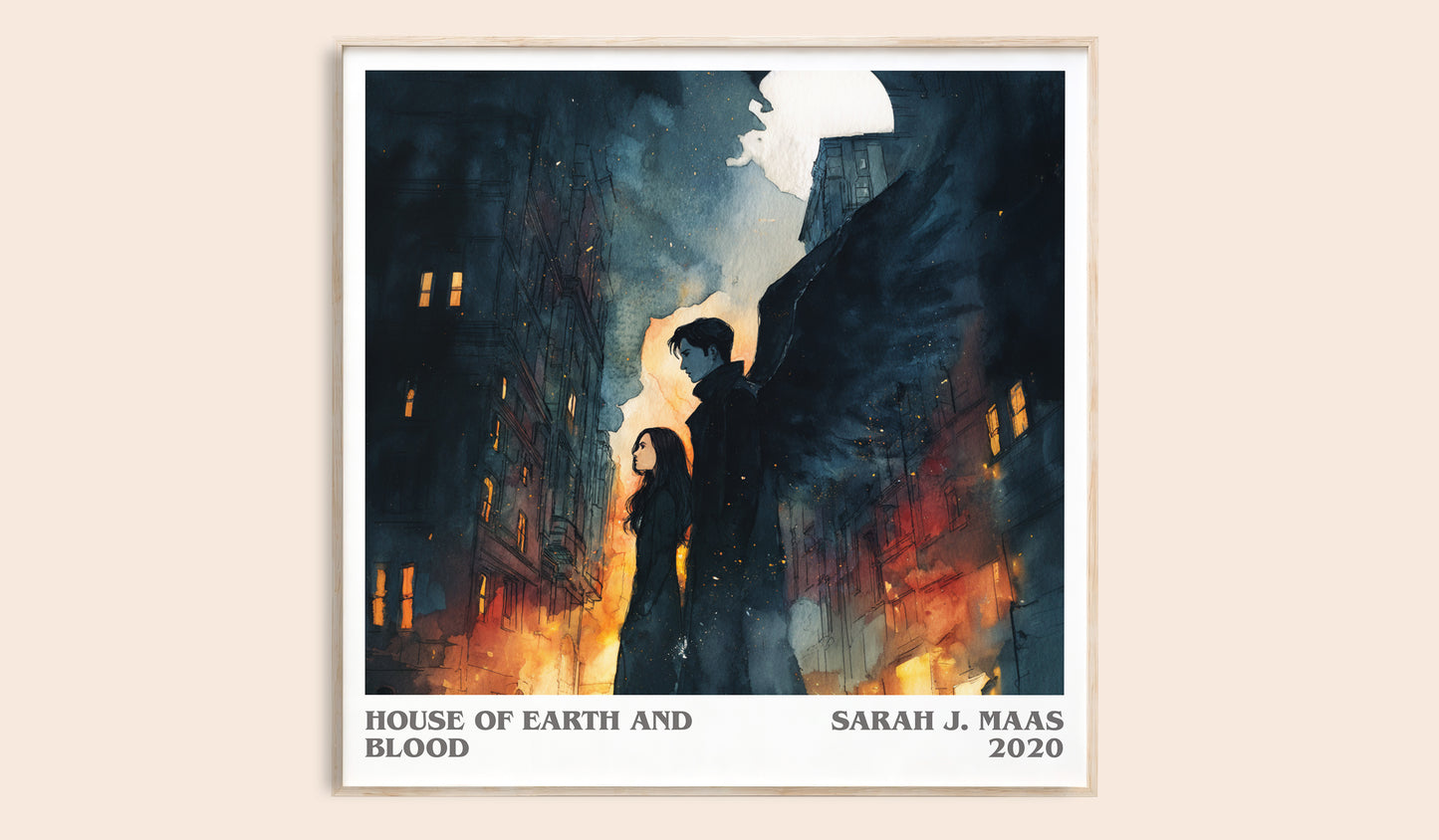 House of Earth and Blood literary book poster by Sarah J. Maas – framed literary art print