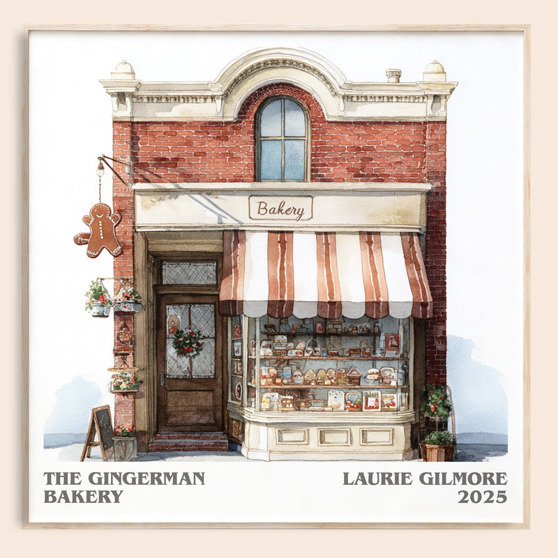 The Gingerman Bakery literary book poster by Laurie Gilmore – framed literary art print