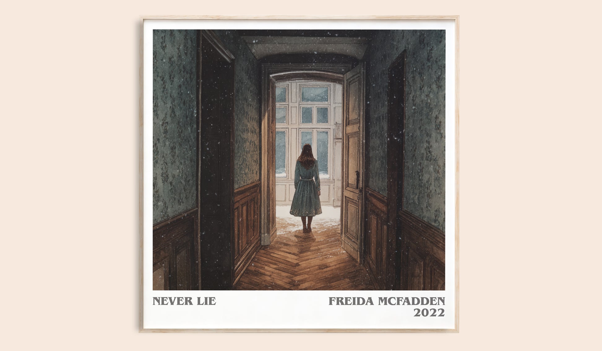 Never Lie literary book poster by Freida McFadden – framed literary art print