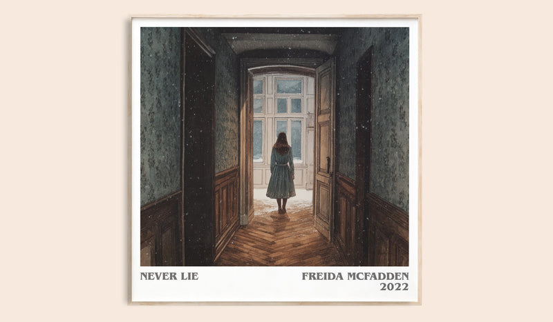Never Lie literary book poster by Freida McFadden – framed literary art print