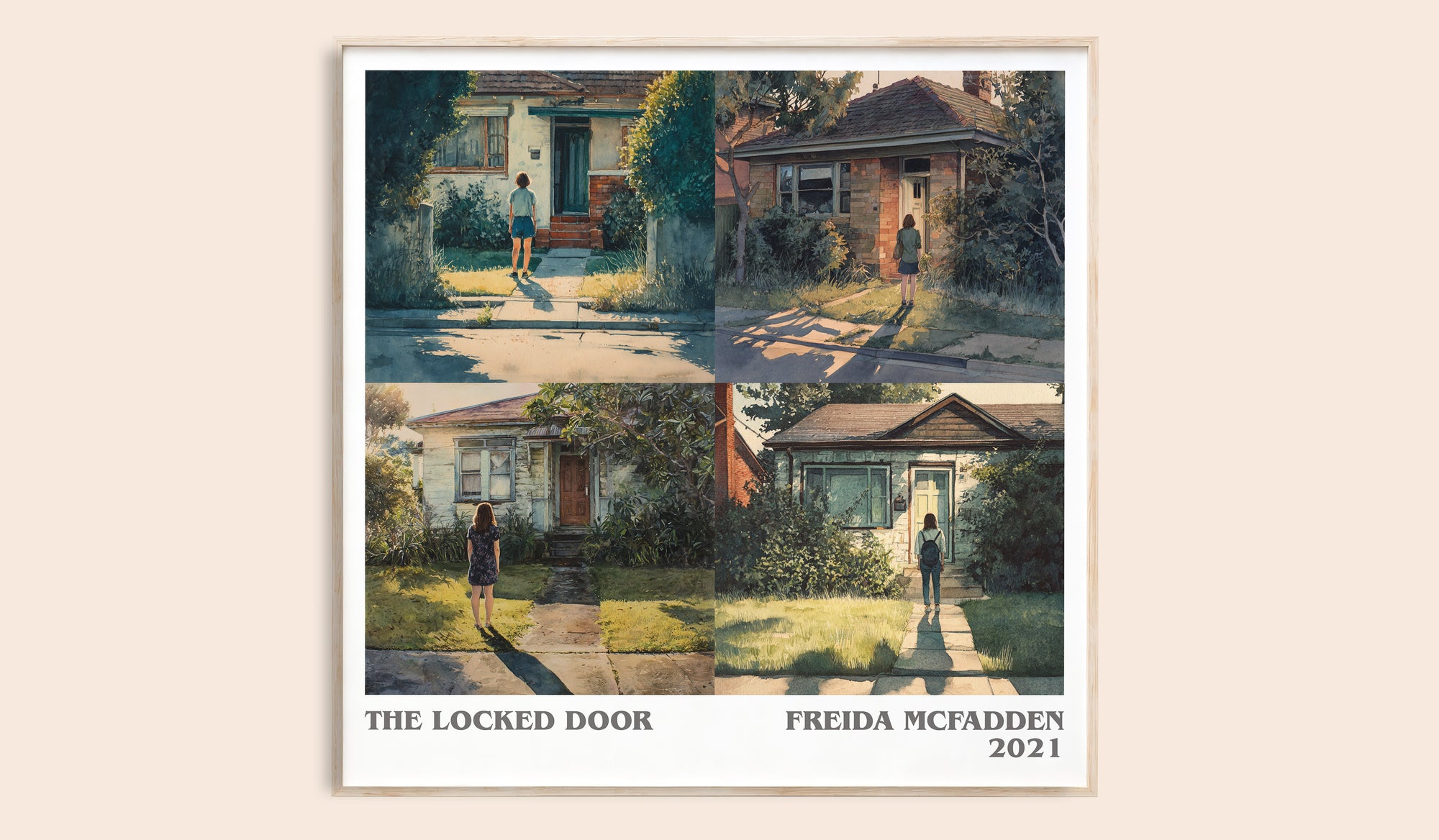 The Locked Door literary book poster by Freida McFadden – framed literary art print