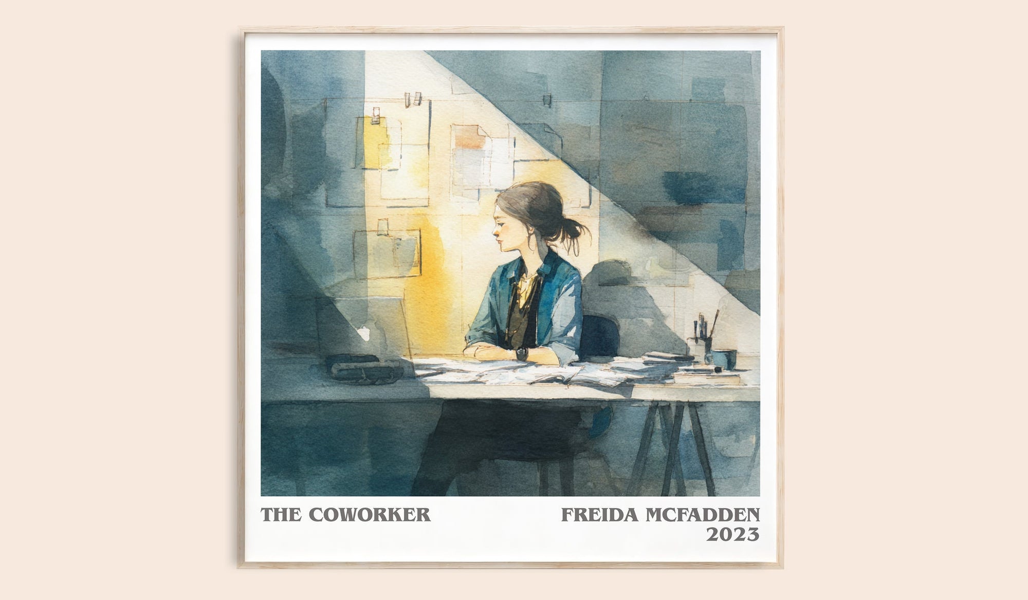 The Coworker literary book poster by Freida McFadden – framed literary art print
