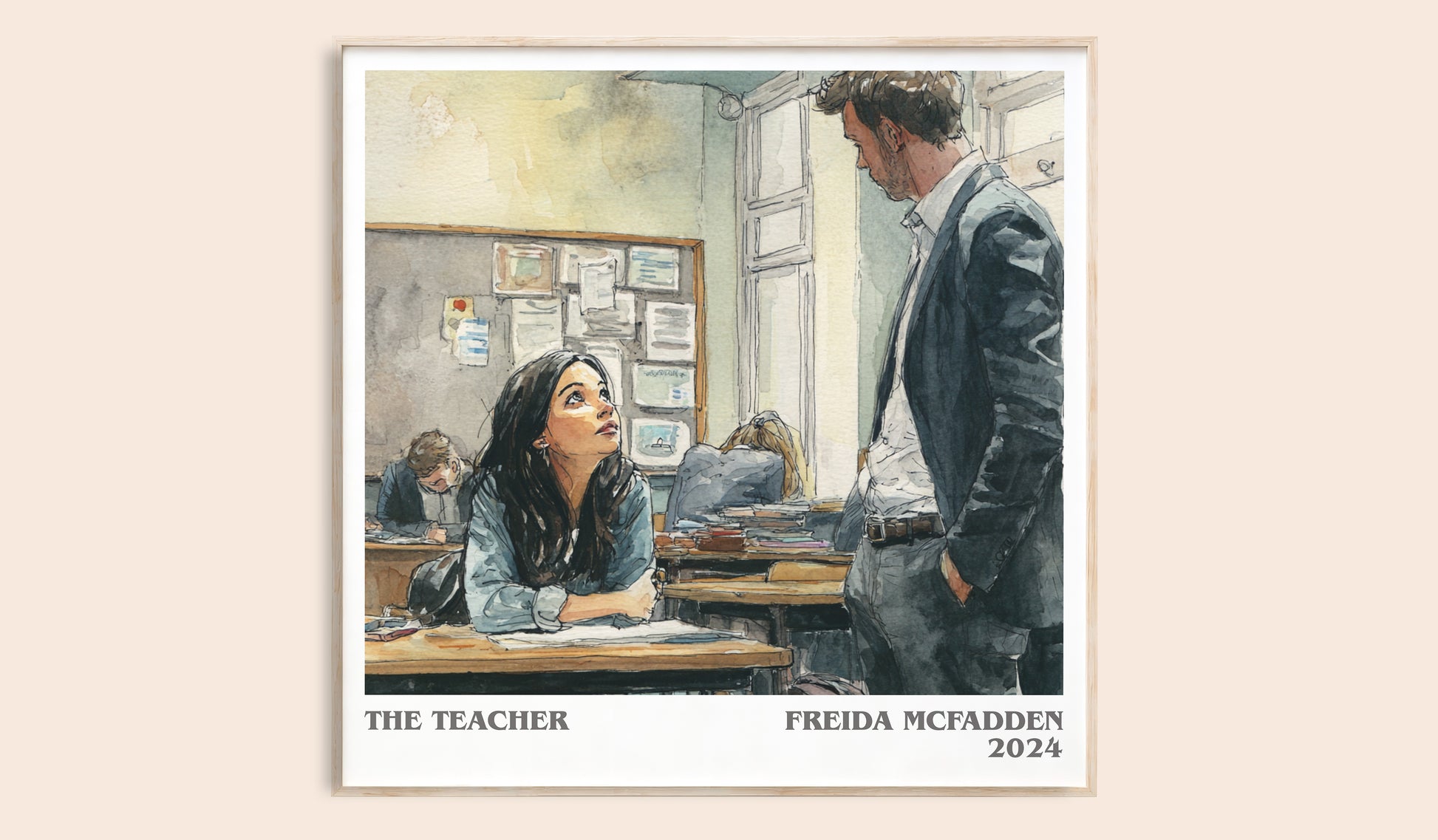 The Teacher literary book poster by Freida McFadden – framed literary art print