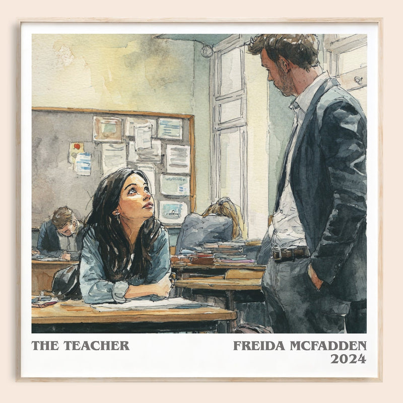 The Teacher literary book poster by Freida McFadden – framed literary art print