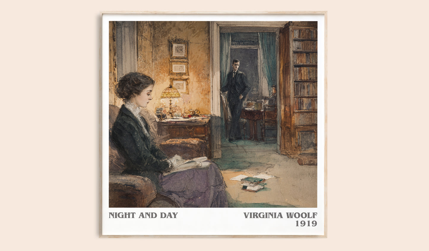 Night and Day literary book poster by Virginia Woolf – framed literary art print
