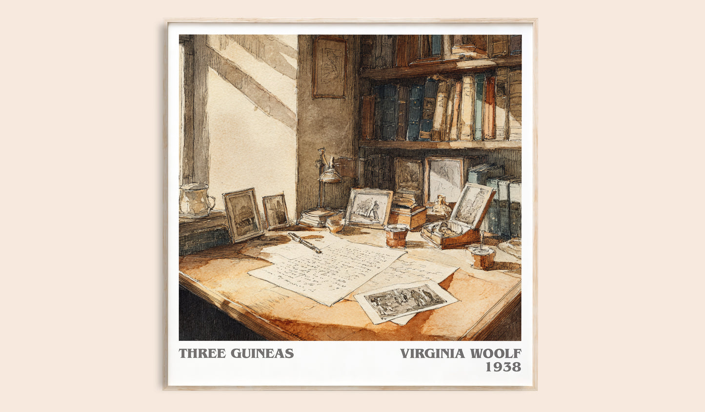 Three Guineas literary book poster by Virginia Woolf – framed literary art print
