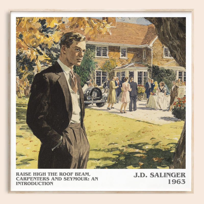Raise High the Roof Beam, Carpenters and Seymour: An Introduction literary book poster by J.D. Salinger – framed literary