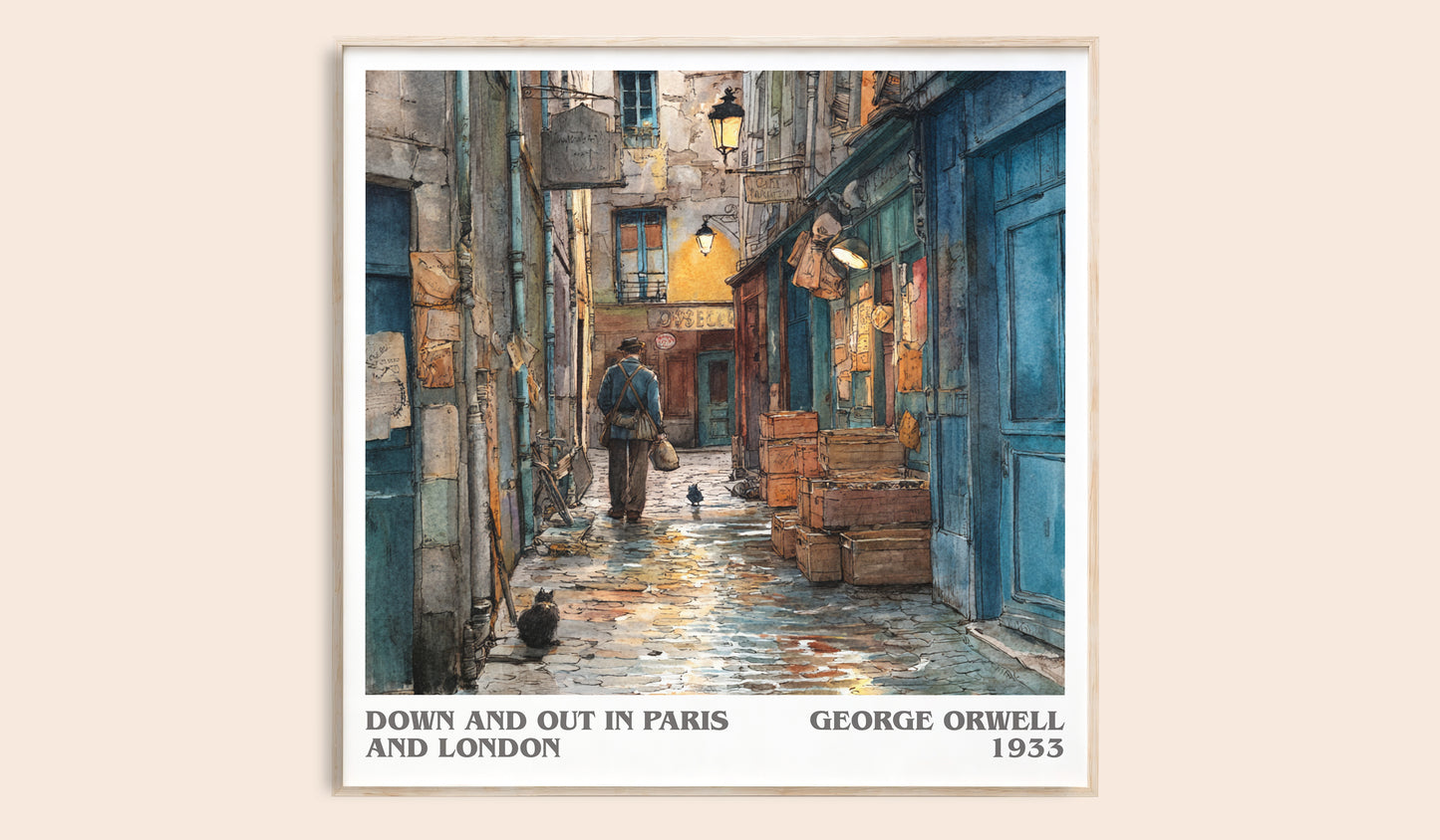 Down And Out In Paris And London literary book poster by George Orwell – framed literary art print