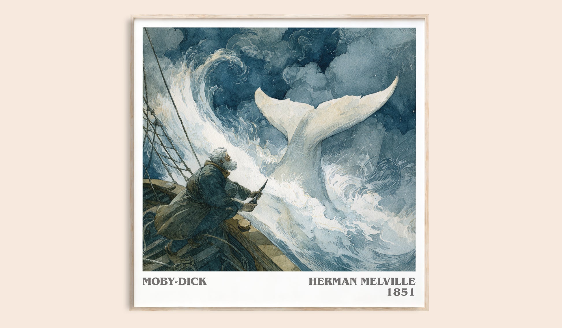 Moby Dick literary book poster by Herman Melville – framed literary art print