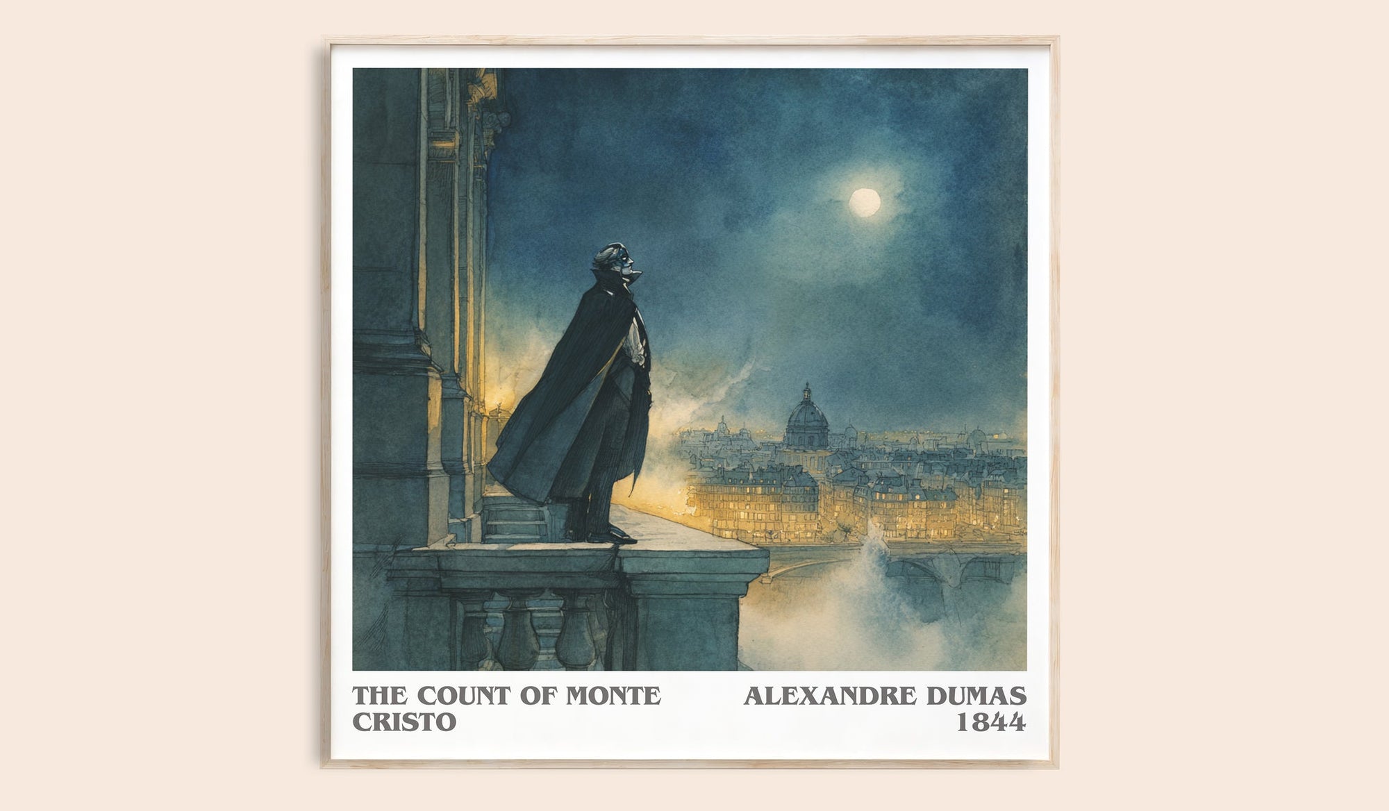 The Count of Monte Cristo literary book poster by Alexandre Dumas – framed literary art print