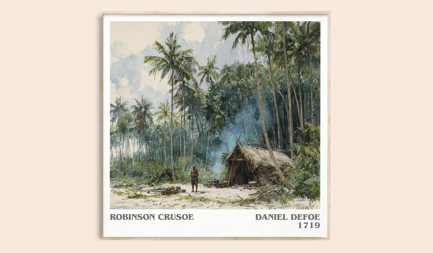 Robinson Crusoe literary book poster by Daniel Defoe – framed literary art print