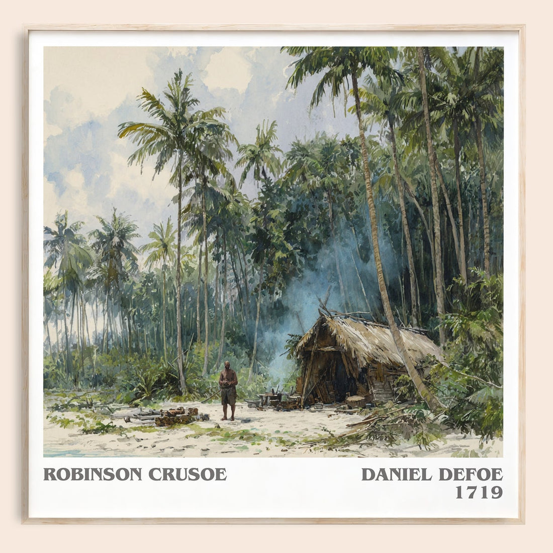 Robinson Crusoe literary book poster by Daniel Defoe – framed literary art print