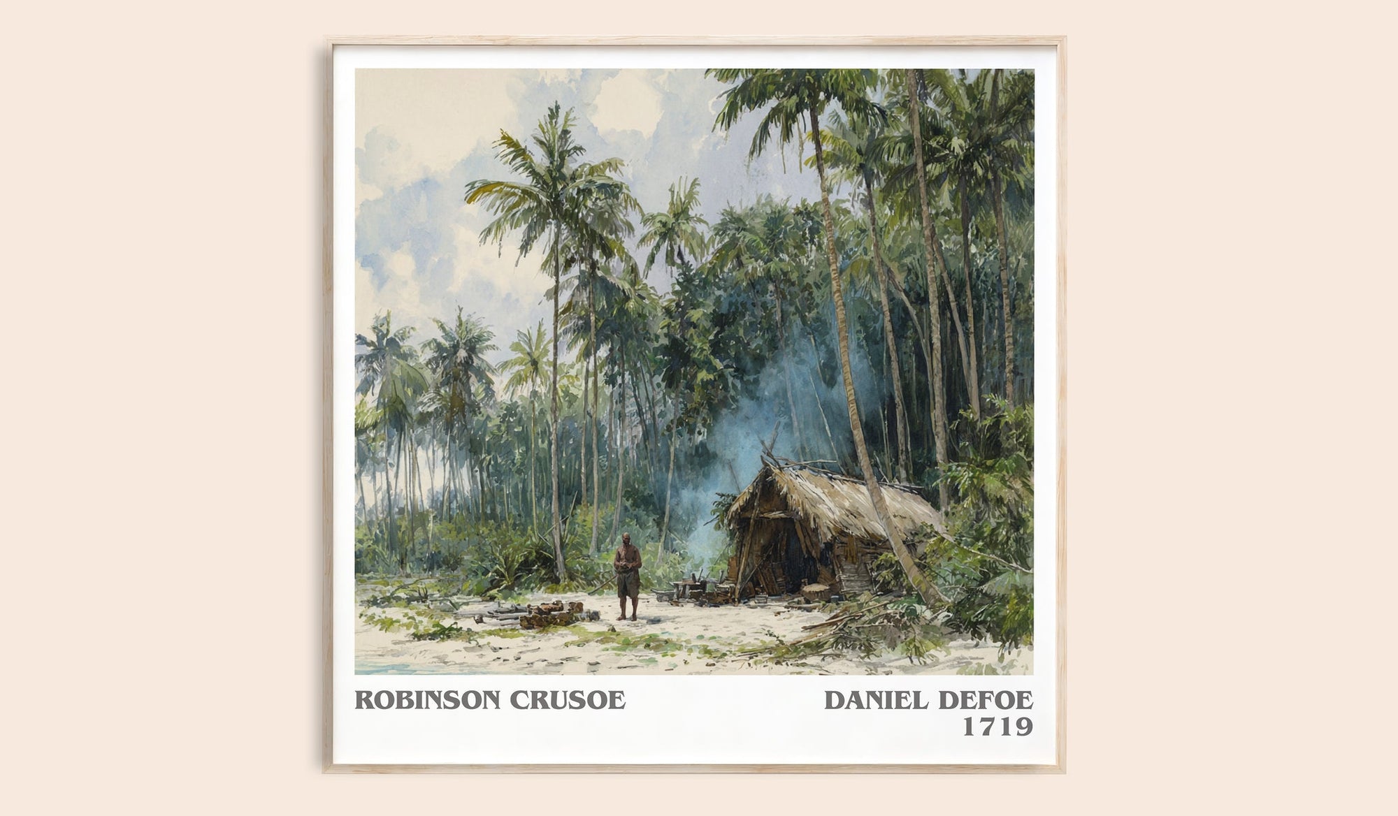 Robinson Crusoe literary book poster by Daniel Defoe – framed literary art print