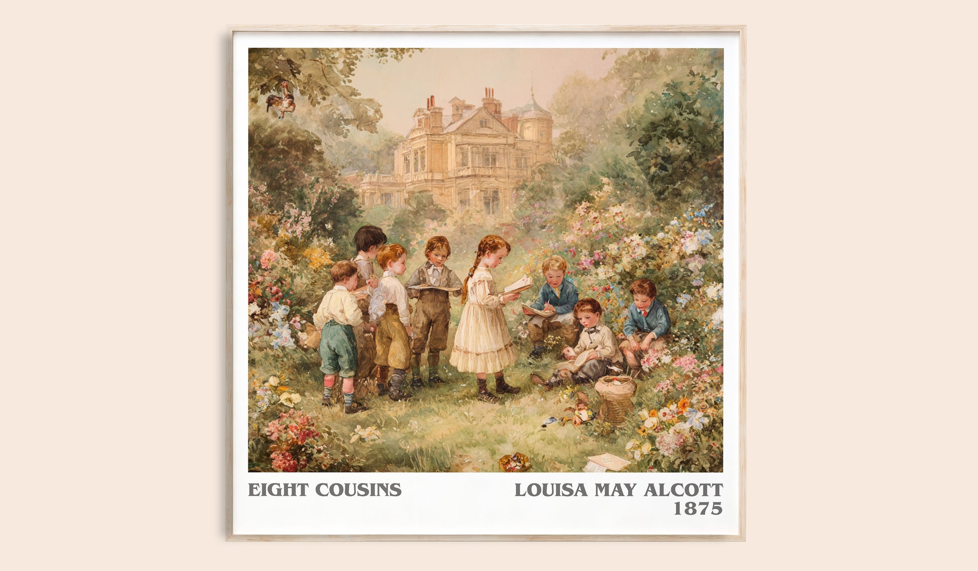 Eight Cousins literary book poster by Louisa May Alcott – framed literary art print
