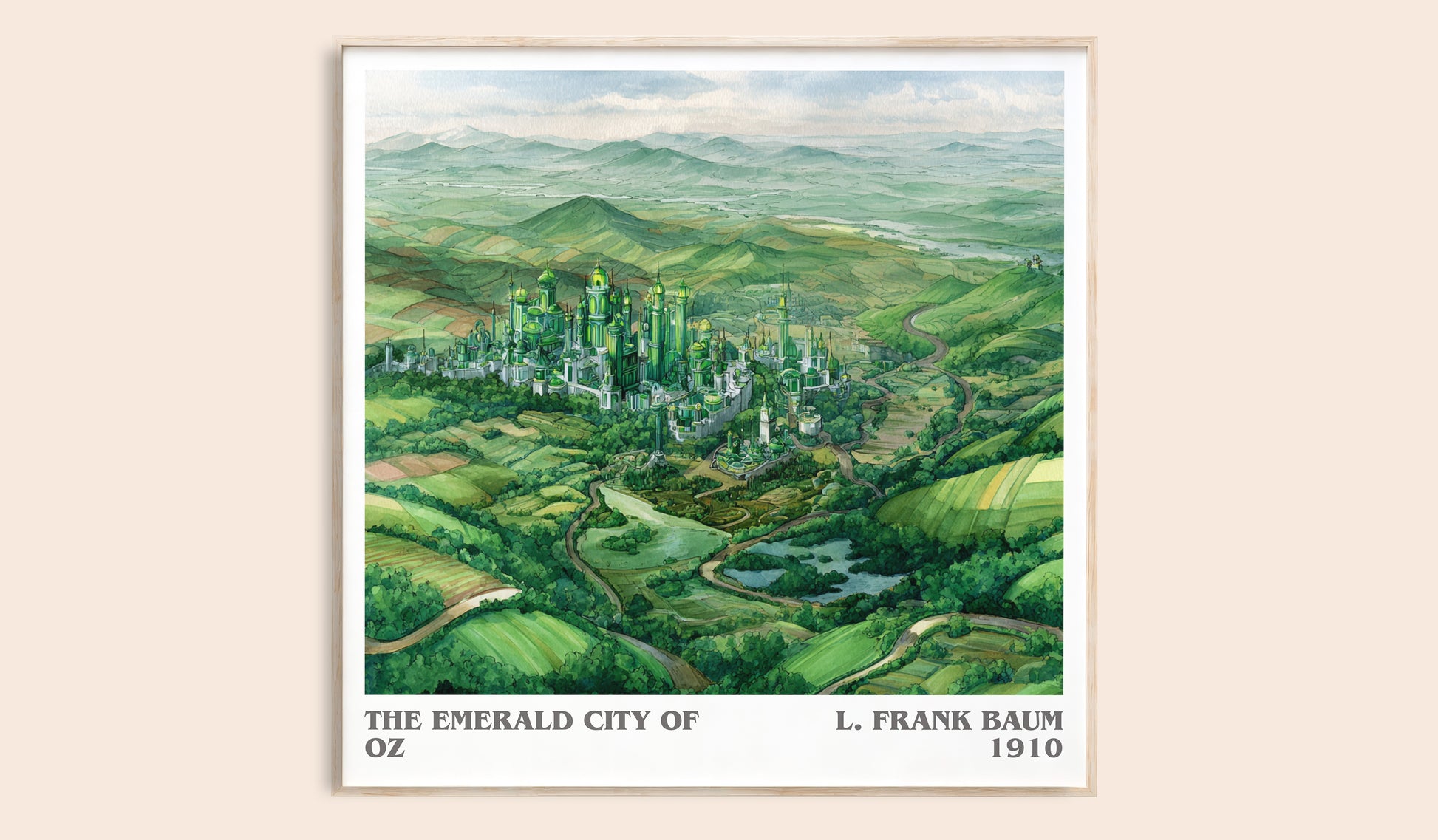 The Emerald City of Oz literary book poster by L. Frank Baum – framed literary art print