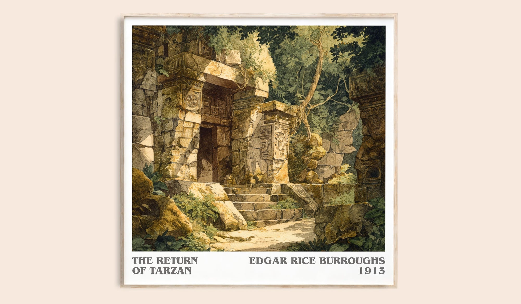 The Return Of Tarzan literary book poster by Edgar Rice Burroughs – framed literary art print