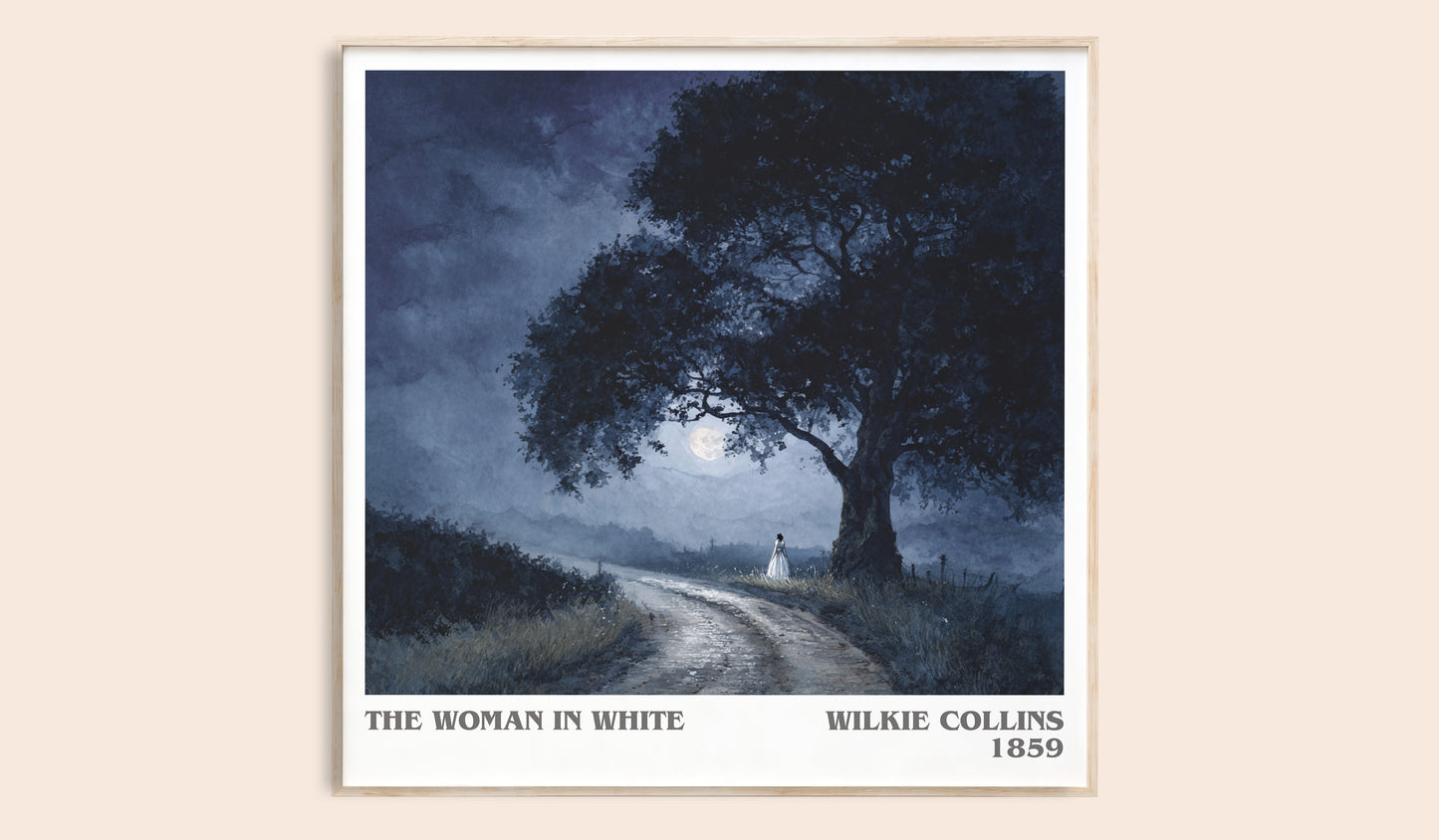 The Woman In White literary book poster by Wilkie Collins – framed literary art print