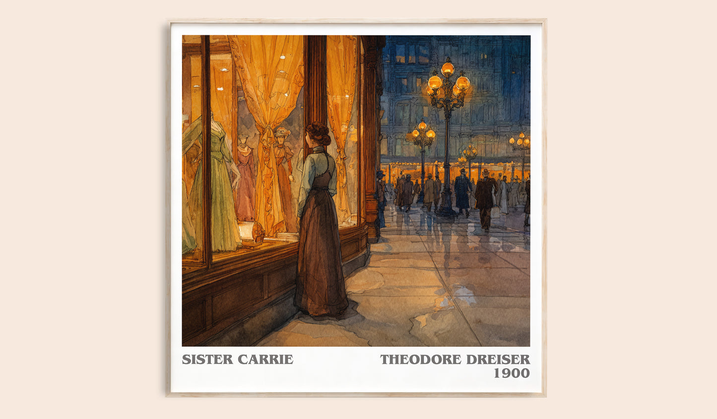 Sister Carrie literary book poster by Theodore Dreiser – framed literary art print