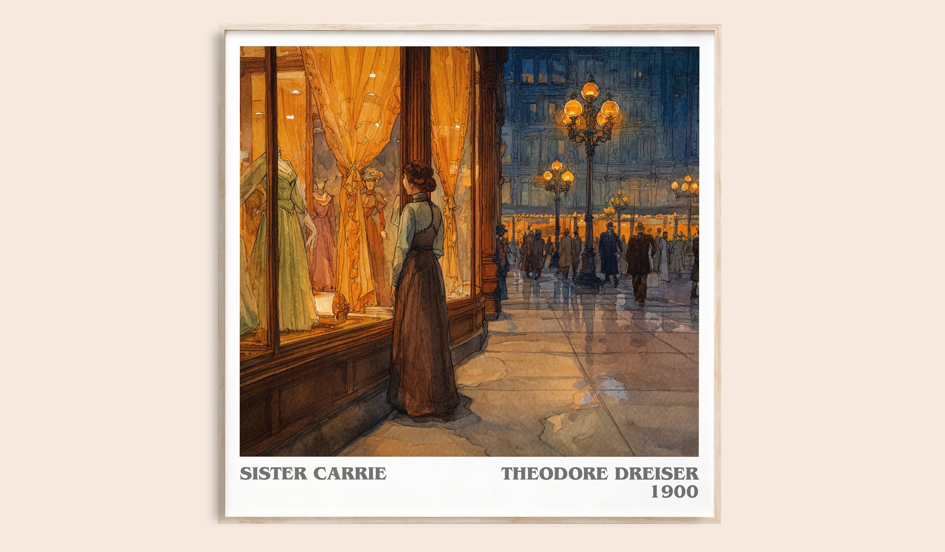 Sister Carrie literary book poster by Theodore Dreiser – framed literary art print