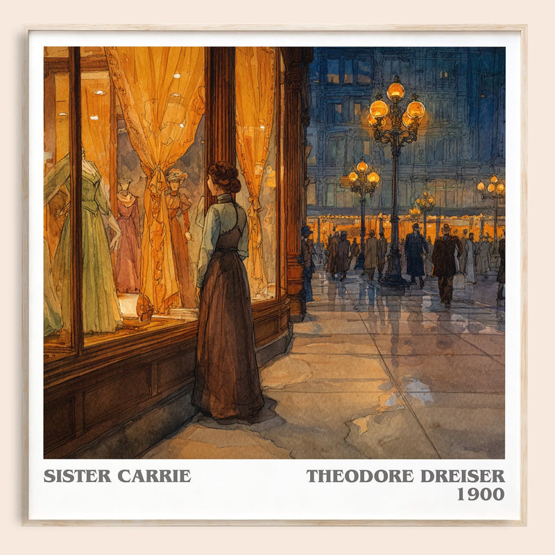 Sister Carrie literary book poster by Theodore Dreiser – framed literary art print