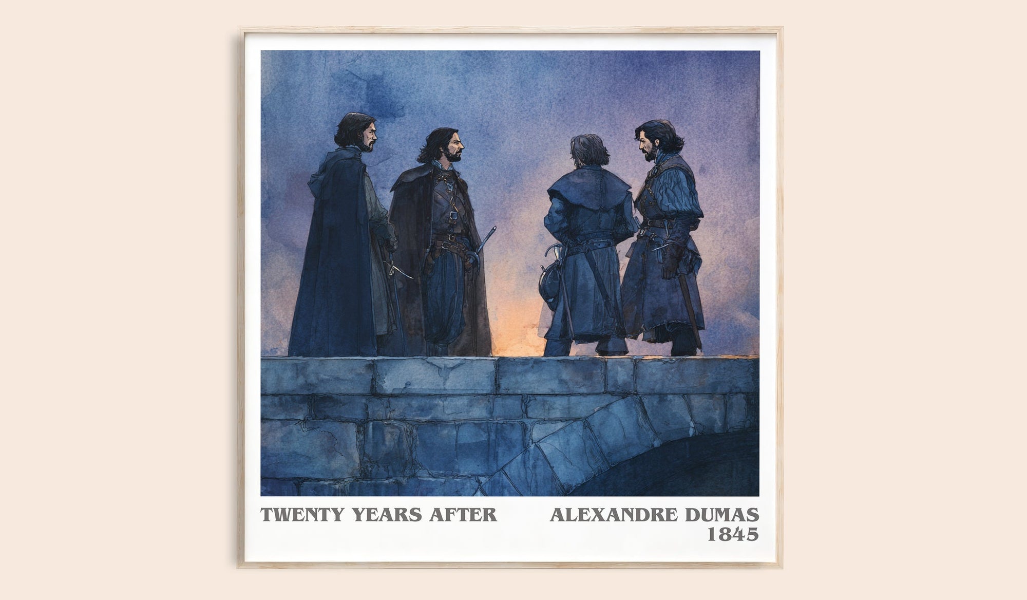 Twenty Years After literary book poster by Alexandre Dumas – framed literary art print