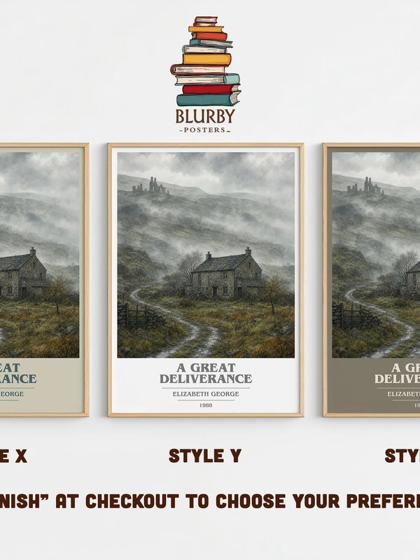 A Great Deliverance book cover print in frame leaning in hallway – mystery wall art