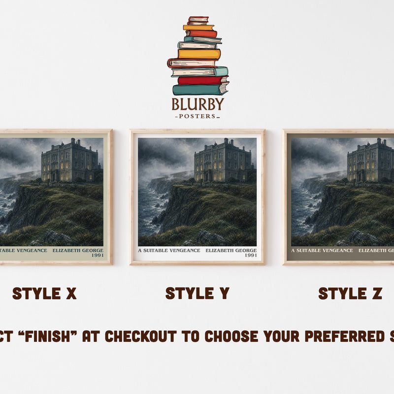 A Suitable Vengeance literary print in frame leaning in hallway – mystery wall art