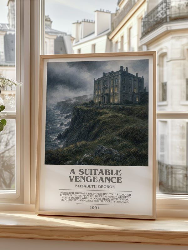 A Suitable Vengeance bookish poster colour and style options – Elizabeth George book art