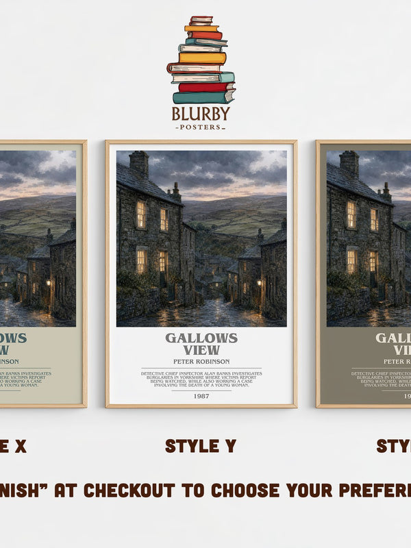 Gallows View bookish print in frame leaning in hallway – mystery wall art