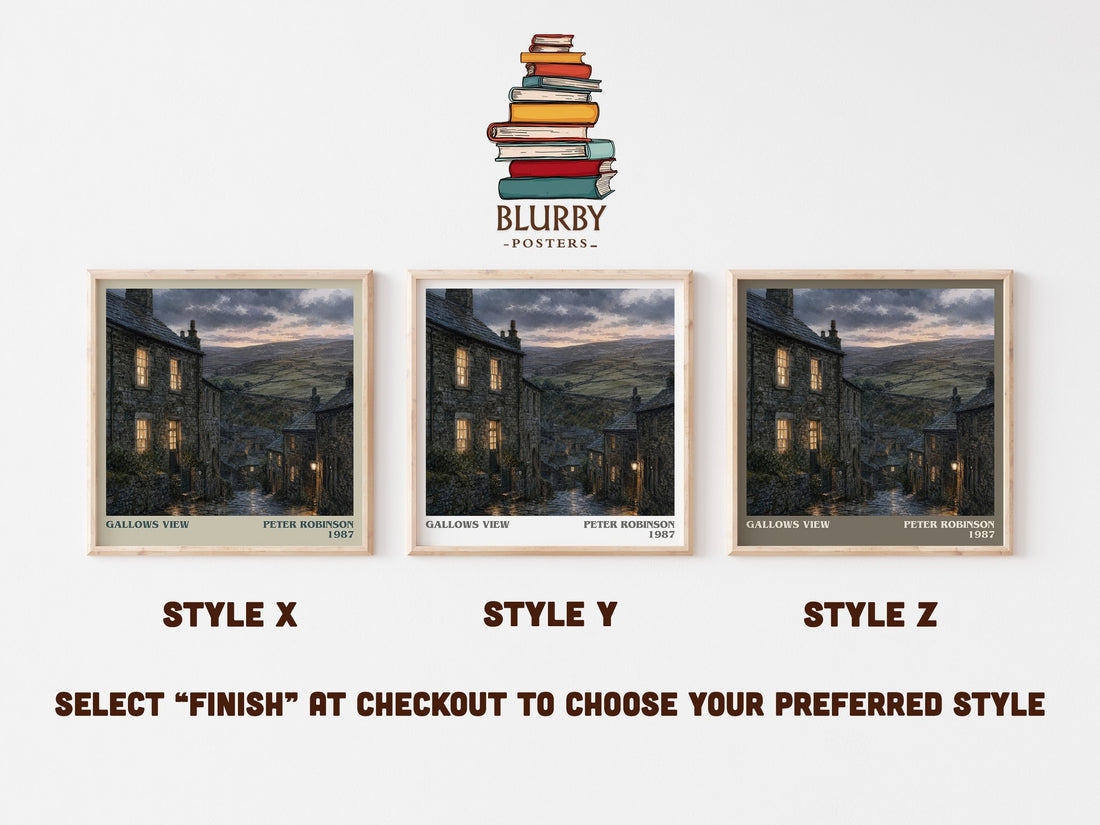 Gallows View literary print in frame leaning in hallway – mystery wall art (mockup)