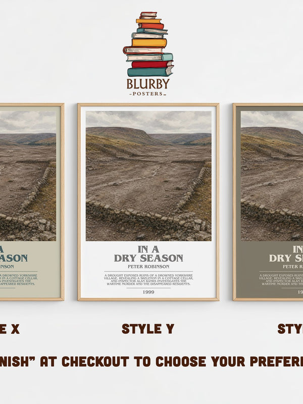 In a Dry Season bookish print in frame leaning in hallway – crime wall art